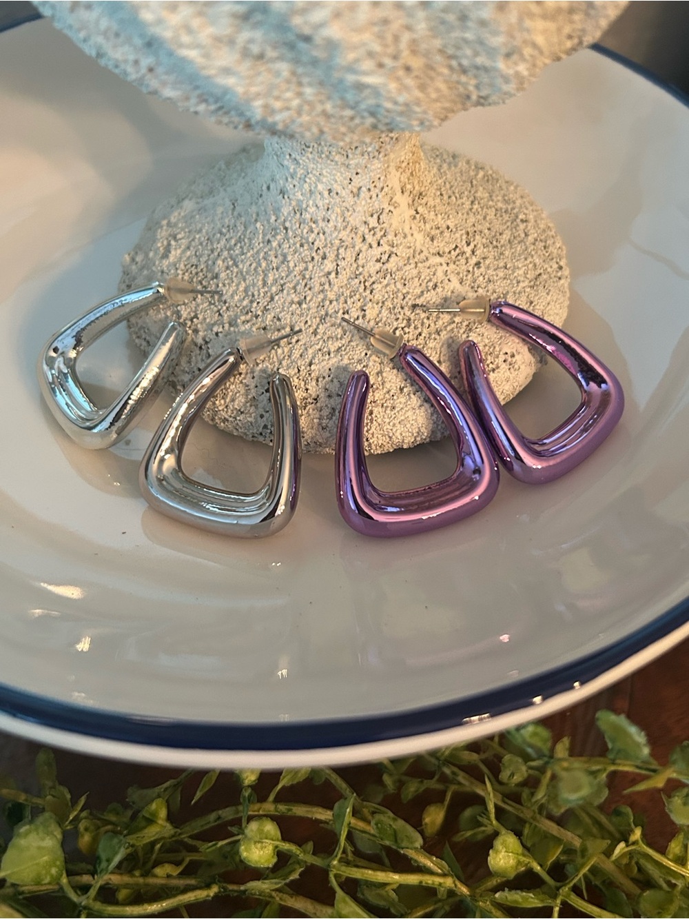Alexa RaeChunky Triangle Hoop Earrings in Silver and Purple